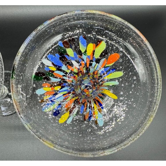 Set of 2 Baja Confetti Stemmed Margarita Glass  Hand Made Gorgeous 7" - Picture 4 of 12